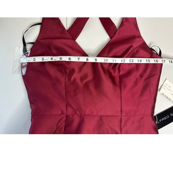 Alfred Sung NWT Burgundy Satin Halter Trumpet Gown Bridesmaid Wedding Prom 4 - Picture 7 of 9
